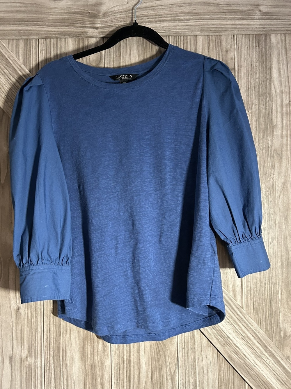 Lauren Ralph Lauren Blue Textured Cotton Puff Sleeve Top S